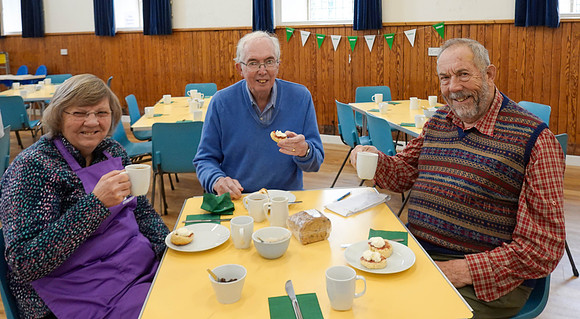 Ann, Derek and Rex at Macmillan Coffee Morning