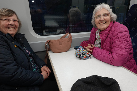 Ann and Denise on train to North Berwick after being at the cinema