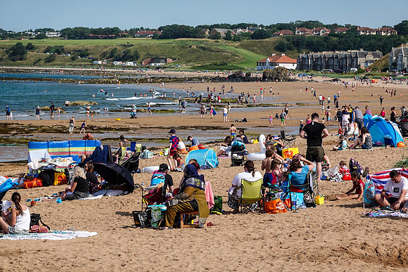 Holidaymakers on East Beach, Milsey Bay, North Berwick