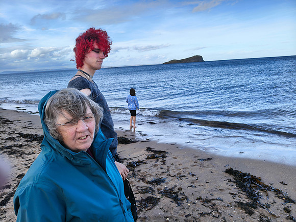 Ann and Caitlyn on beach at North Berwick