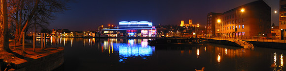 Looking North at night over Brayford Pool. Lincoln