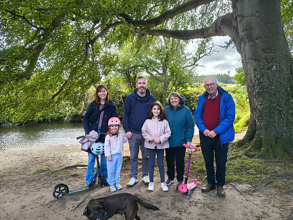 Katie, Norah, Andrew, Margot, Ann, Derek at River Tyne, Haddington