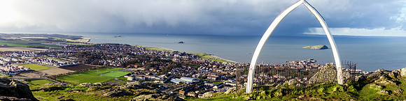 Whalebones and Looking North from top of Berwick Law, towards Firth of Forth, North Berwick, East Lothian